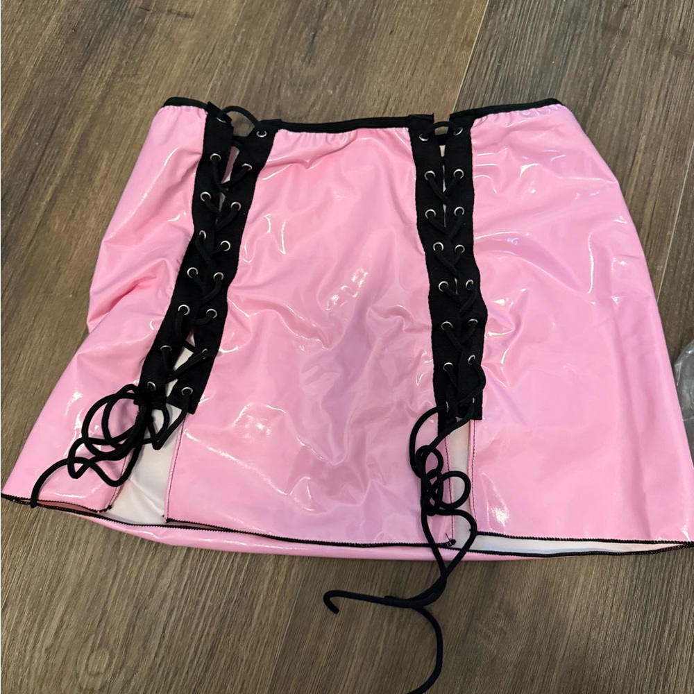 Pink Lace-Up Skirt latex style XS